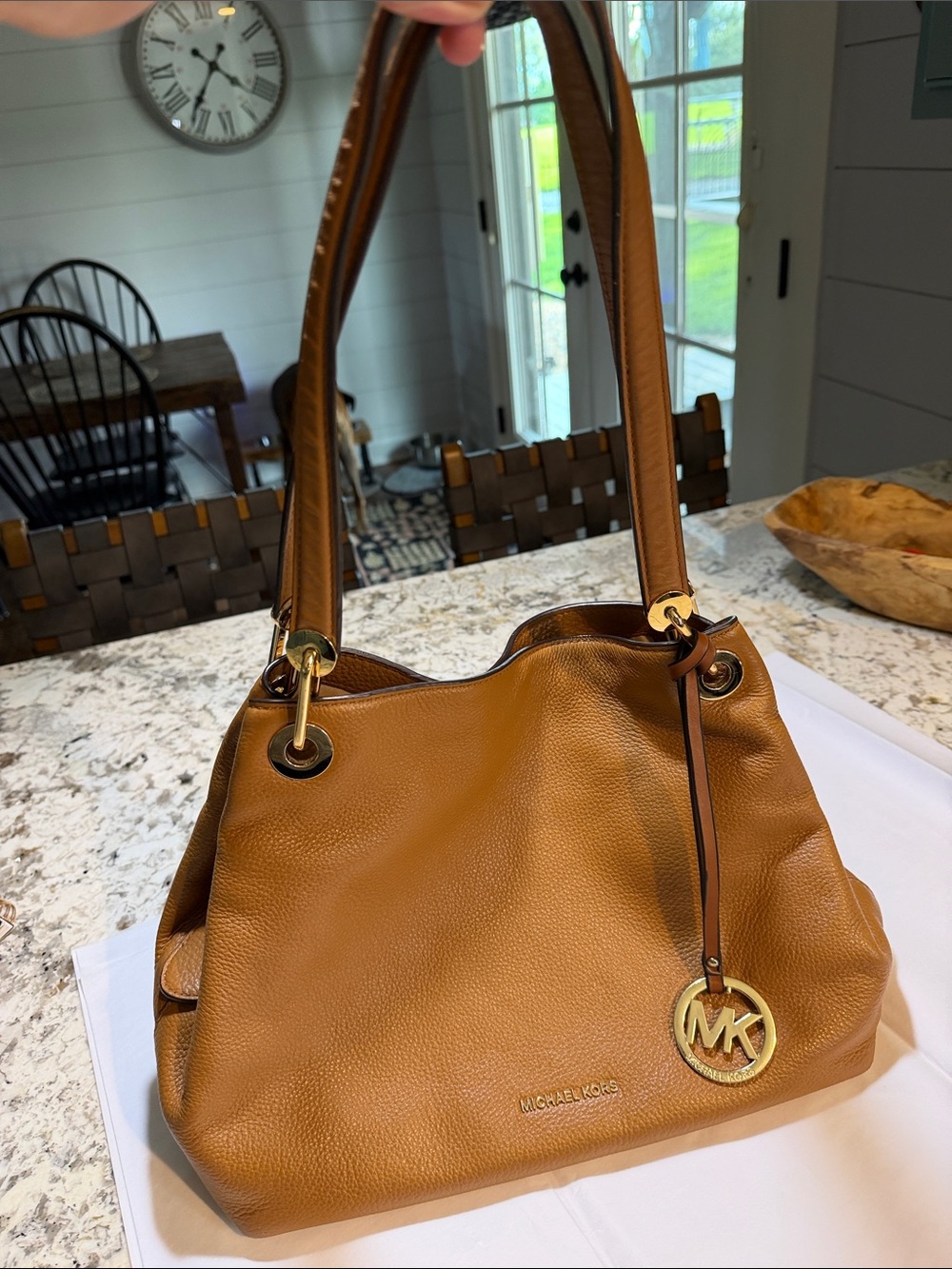Michael Kors Cognac Pebbled Leather Shoulder Tote with Gold Hardware